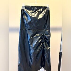 Grace Karin Women’s Strapless Mid Length Black Leather Dress